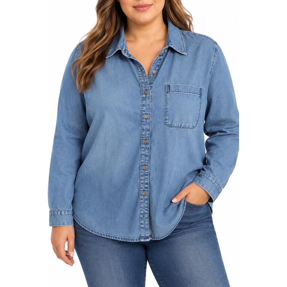 Universal Thread Womens Plus XXL Denim Shirt Blue Relaxed Fit Button Down Top